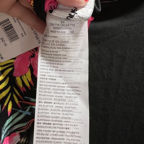 Hurley Little Girl's One-Piece Swimsuit in Tropical Black/Hyper Pink sz 5/6 NWT - Picture 9 of 9